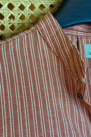 Dusty Brick with Off-White Pinstripes Panjabi