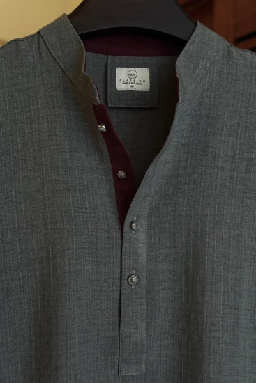 Smokey Charcoal Grey with Maroon Contrast Panjabi