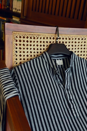 Navy Blue with Light Grey Vertical Stripes Panjabi