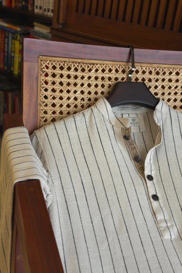 Dusty Beige with Black Pinstripes Panjabi