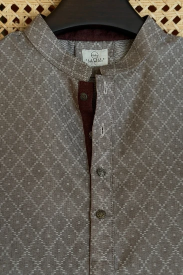 Muted Chocolate Brown Textured Panjabi