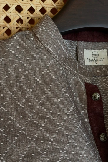 Muted Chocolate Brown Textured Panjabi