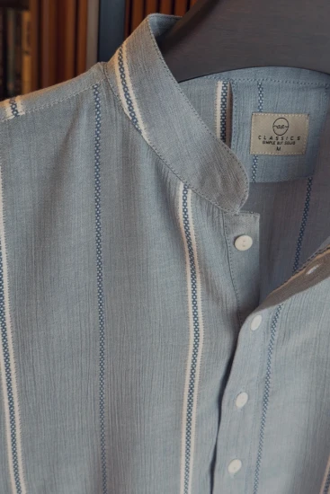 Soft Steel Blue with White-Navy Textured Stripes Panjabi