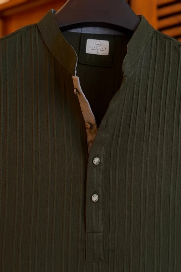 Olive Green With Grey Contrast Panjabi